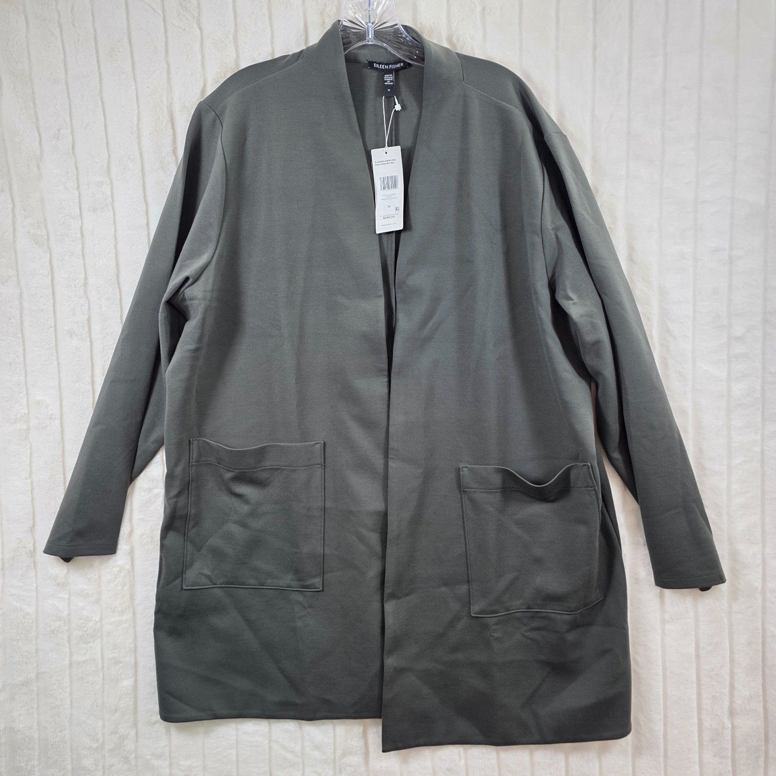 Nwt Eileen Fisher Women's Green Rye / Washable Kimono Jacket Crepe Size 1x
